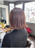 白髪染め可・ピンクベージュカラー・切りっぱなしミディアムボブ