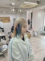 アジールヘア 所沢プロペ通り店(agir hair)&nbsp;セミディ姫カットワンカールインナーカラーペールブルー所沢練馬