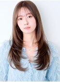 レイヤーカット/韓国ヘア/小顔/前髪長め/オリーブグレー/黒髪