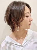 ウルフショート/インナーカラーピンク/癖毛くせ毛/大人レイヤー