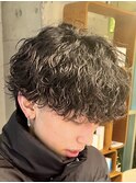 メンズミディアムパーママッシュウルフカット波巻きスパイラル