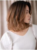 かきあげバングエンドカラー抜け感ミディアムY戸田公園20代30代