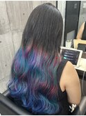 ロングヘアーレインボーカラーグラデーション 赤坂見附