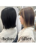 インナーカラーぱつっと bob くびれヘア/ハイライトカラー/町田