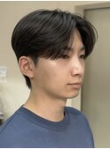 韓国マッシュショートセンターパートツーブロックダウンパーマ