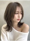 レイヤーウルフ/シースルーバング/くびれヘア/ミントカラー