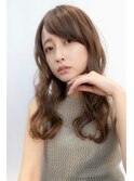 大人かわいい前髪セシルカットココアブラウンフリンジウェーブ