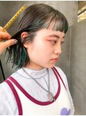 デザインカラーグリーンカラー緑インナーカラー切りっぱなしボブ