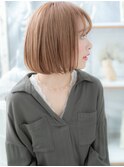 ★シルキーベージュ前下がりワンカール大人ボブ20代30代40代★10