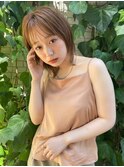 ボブ/大人かわいい/フェザーバング/透け感グレージュ