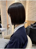 ◯黒髪小顔ボブルフネビージュワンレンボブ切りっぱなしボブ