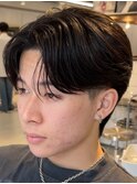 センターパートフェザーパーマ毛流れナチュラル縮毛矯正渋谷