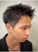 ba700アッシュブラックツーブロックマッシュ束感アップバンク