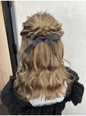 ハーフアップ/アップヘア/ローポニー/結婚式ヘアセット