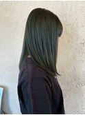 オリーブアッシュ セミロング 髪質改善 ストレート 20代