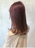ピンクグレージュ×グラデーション×セミロング