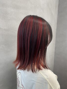 ファイブバイジエクト 堀江(FIVE by The Ect) アンブレラカラー インナーカラー デザインカラー レッドカラー