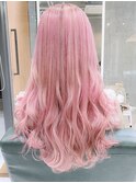 ホワイトピンクアッシュカラーロングデザインカラー無造作カール