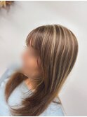 セミロング大人ハイライトカラー