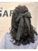 巻き髪ハーフアップ/リボン/ヘアセット/結婚式