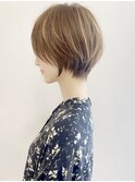 大人可愛い前髪ありひし形耳掛けマッシュショートボブ30代40代