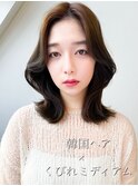 韓国ヘアくびれミディアム美髪ピンクブラウン髪質改善