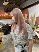 ピンクベージュカラー岡山問屋町ケアブリーチミルクティーカラー