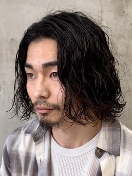 オルト(Altn) 大人の波巻きスパイラルパーマミディアムロングメンズカットヘア