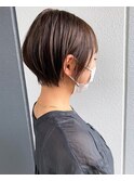 髪質改善トリートメント_マロンベージュ Aラインボブ かきあげ