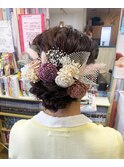 結婚式ヘア ミディアムアレンジ シニヨン ドライフラワー