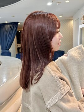 エアー 青山(AIR) ハイトーンカラーピンクベージュロングヘア