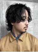 9903黒髪ミディアムウルフ/緩め無造作パーマ