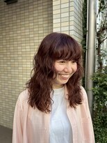 オルセン(OLSEN)&nbsp;ミディアムレイヤー/顔周り/ミディアムパーマ/オレンジカラー