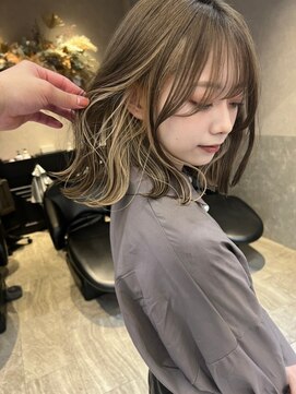 ロンド レア 天神大名店(Lond Le’a) デザインカラー/レイヤーカット/ウェットヘア/オリーブベージュ