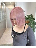 渋谷ブリーチダブルカラー切りっぱなしボブラベンダーピンク韓国