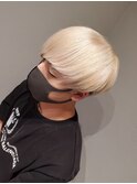 ブロンドシースルーマッシュ金髪マッシュホワイトベージュ新宿