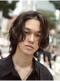 メンズミディアムパーマボブウルフカット緩めスパイラルパーマ