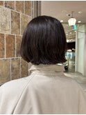 大人可愛い切りっぱなしボブ前髪ありオリーブブラウンお悩み改善