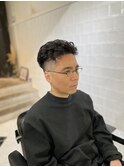 ツーブロックツイストパーマビジネスかき上げフェードS86
