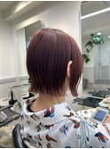 レッドブラウンぱつっとボブ