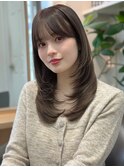 ワンカールミディアムレイヤー美髪髪質改善暗髪グレージュカラー