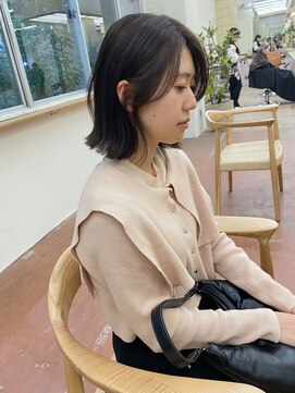 パークレーン アイス イヴェン(park lane ICI yeven) 切りっぱなしボブ ブリーチなしオリーブグレージュ ボブ