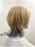 ニシグチstyle【マッシュウルフ/抜きっぱなし/裾カラー水色】