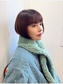 ミニボブ/切りっぱなしボブ/ワイドバング/ピンクブラウンカラー