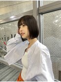 ◎切りっぱなしボブ縮毛矯正ショートボブストレートパーマ