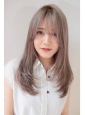 ロングレイヤーシャギーブリーチ透明感大人かわいいグレージュ