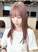ピンクベージュ/ベージュ/ピンク/ハイトーンカラー/前髪