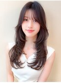 グレーベージュストレートレイヤーロング黒髪◎20代30代40代50代