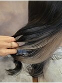 インナーカラー/黒髪/アッシュベージュ/ミルクティーブラウン