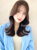 エインアンリー 明治神宮前(AIN.ANLY.)&nbsp;モーヴピンクベージュカラー韓国レイヤースタイル前髪カット